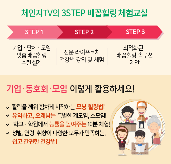 직장, 동호회에서 건강을 체험하세요! 배꼽힐링 무료 체험 교실 